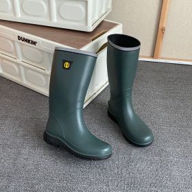 Men's Rain Boots Wear-resistant Waterproof Non-slip Knee High Rain Shoes For Outdoor Working Fishing (Color: Army Green, size: 8)