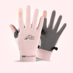 Summer Gloves For Men Cycling Anti UV Women Spring Ice Silk Two Finger Touchscreen Camping Driving Sports Riding Fishing Gloves (Color: two finger pink, Gloves Size: L)