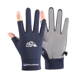 Summer Gloves For Men Cycling Anti UV Women Spring Ice Silk Two Finger Touchscreen Camping Driving Sports Riding Fishing Gloves (Color: two finger blue, Gloves Size: S)