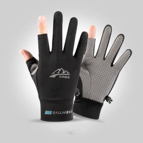 Summer Gloves For Men Cycling Anti UV Women Spring Ice Silk Two Finger Touchscreen Camping Driving Sports Riding Fishing Gloves (Color: two finger black, Gloves Size: S)