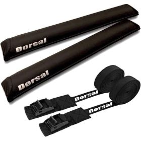 DORSAL Sunguard (No Fade) Aero Roof Rack Pads and 15 ft Straps for Car Surfboard Kayak SUP Snowboard (Color: Black, size: 28")