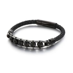 Men's Rotatable Stainless Steel Braided Leather Bracelet (Color: Black)