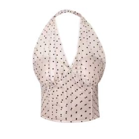 Polka Dot Mesh Fishbone Top   Halter Bottom Design Slim Sling (Option: Pink-S)